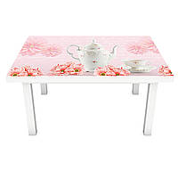 Наклейка на стіл Рожеві Хризантеми (ПВХ інтер'єрна плівка для меблів) квіти кераміка 600*1200мм