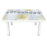 Наклейка на стол Серебряные бусы (ПВХ интерьерная пленка для мебели) цветы хризантемы Серый 600*1200 мм