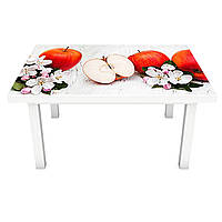 Наклейка на стол Красные Яблоки (ПВХ интерьерная пленка для мебели) фрукты цветы Серый 600*1200 мм