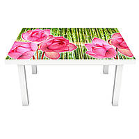 Наклейка на стол Цветы Лотоса (ПВХ интерьерная пленка для мебели) бамбук Восток Зеленый 600*1200 мм