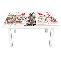 Наклейка на стол Япония Гейша (ПВХ интерьерная пленка для мебели) нарисованный Восток Бежевый 600*1200 мм