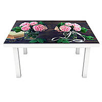Наклейка на стол Розовые Розы 3Д (ПВХ интерьерная пленка для мебели) букеты цветы Коричневый 650*1200 мм