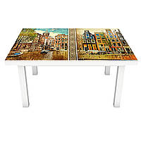 Наклейка на стол Старинный Амстердам (ПВХ интерьерная пленка для мебели) дома город Коричневый 650*1200 мм