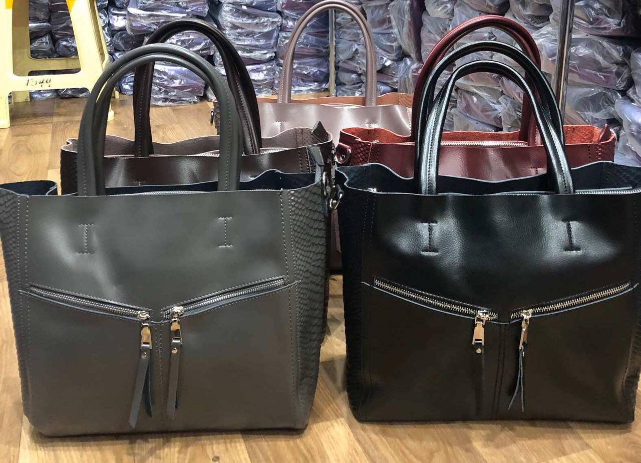 Женская кожаная сумка брендовая из натуральной кожи две змейки коричневая - фото 9 - id-p1240630188