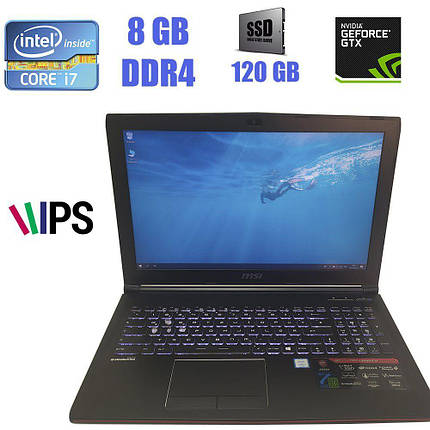 MSI Ms-16J9 / 15,6" (1920x1080) IPS / Intel Core i7-7700HQ (4(8) ядра по 2.80 - 3.80 GHz) / 8 GB DDR4 / 120 GB SSD / nVidia GeForce GTX 1050 2 GB, фото 2