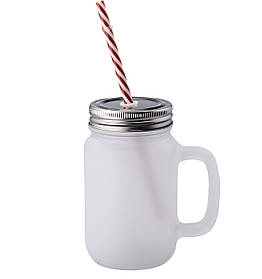 Банка для сублімації з кришкою, ручкою та трубочкою 450 мл (матова зовні)