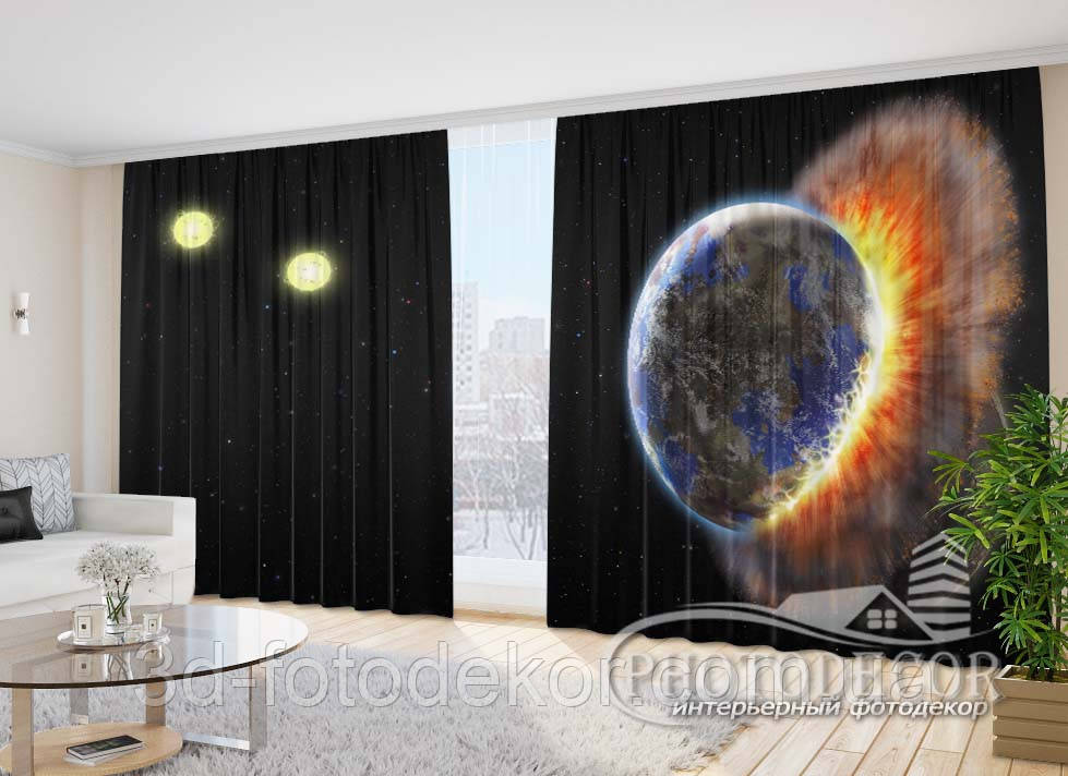 Фото Штори "Вибух на планеті" 2,7м*4,0м (2 полотна по 2,0м), тасьма, фото 1