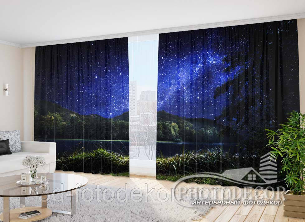 Фото Штори "Зоряне небо над лісом" 2,7м*2,9м (2 полотна по 1,45м), тасьма, фото 1