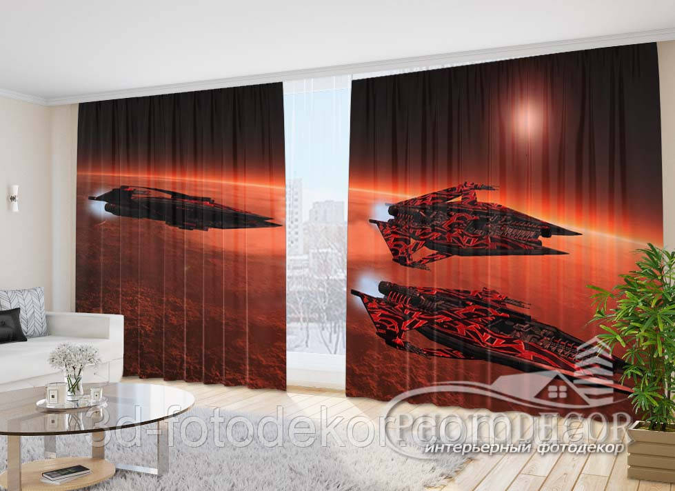 Фото Штори "Космічні кораблі" 2,7м*2,9м (2 полотна по 1,45м), тасьма