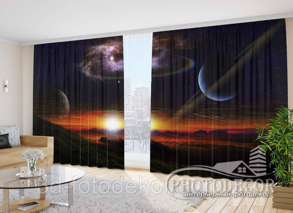 Фото Штори "Космос на заході" 2,7м*2,9м (2 полотна по 1,45м), тасьма, фото 1