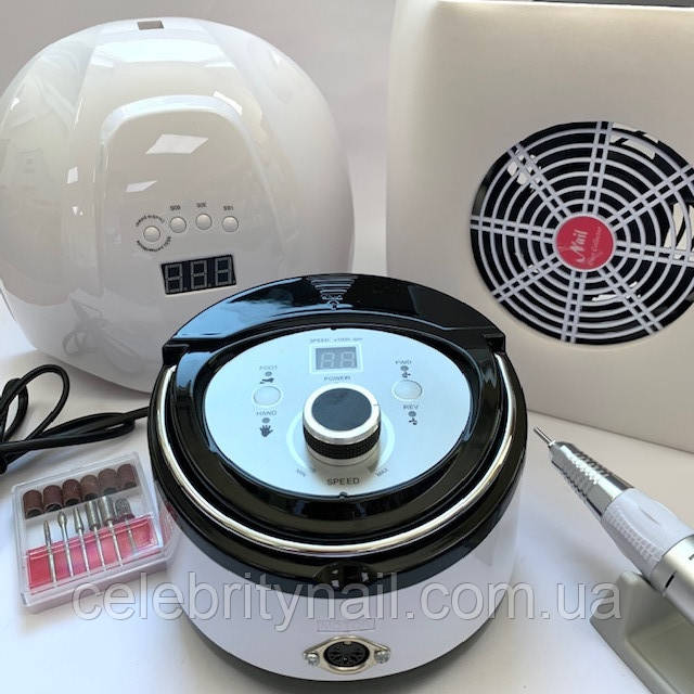 Професійний набір для манікюру Sun з лампою Sun X, фрезером Nail Drill ZS-606 і витяжкою