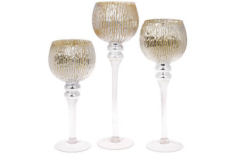 Набір (3 шт) скляних свічників 30/35/40см, колір - шампань (527-712), фото 2