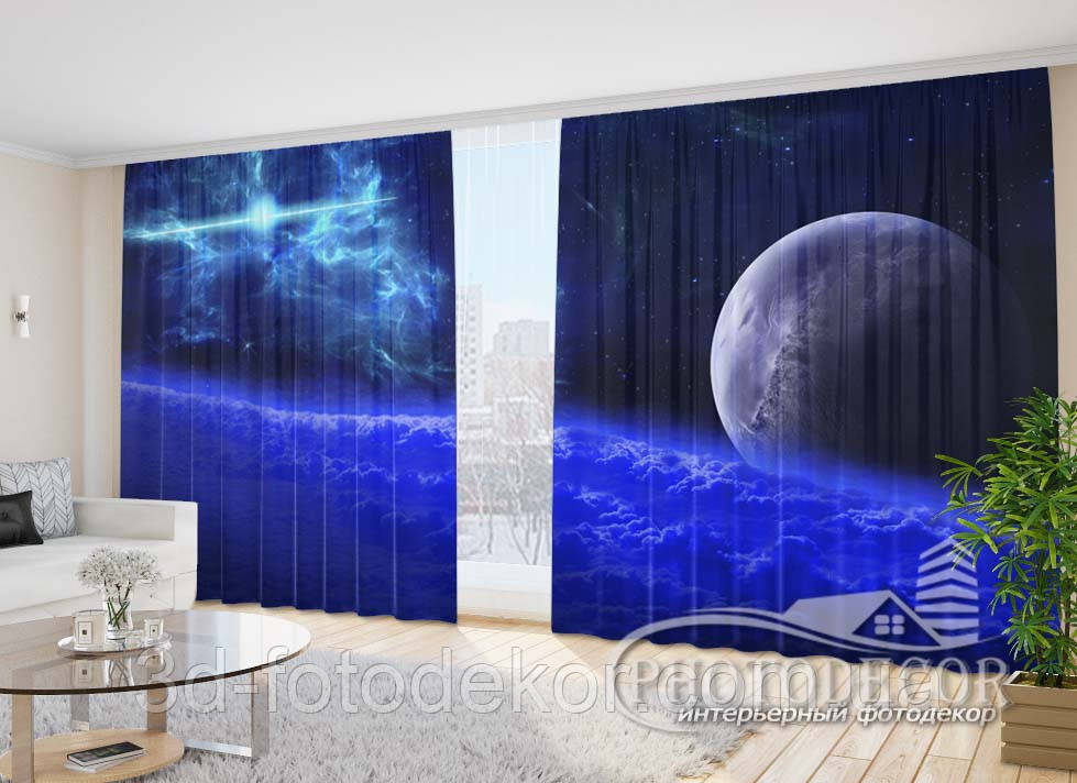 Фото Штори "Планета в хмарах" 2,7м*4,0м (2 полотна по 2,0м), тасьма, фото 1