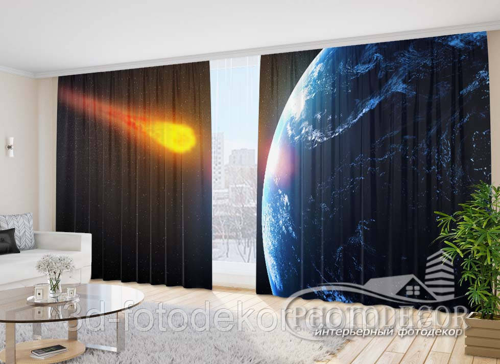 Фото Штори "Планета і метеорит" 2,7м*4,0м (2 полотна по 2,0м), тасьма, фото 1