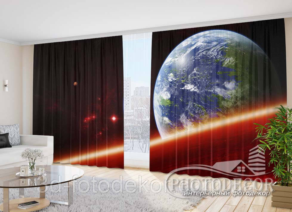 Фото Штори "Планета на заході" 2,7м*2,9м (2 полотна по 1,45м), тасьма, фото 1
