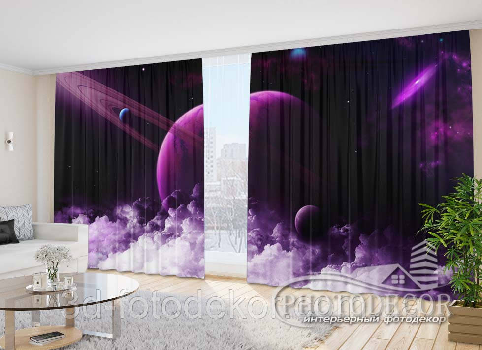 Фото Штори "Планети в хмарах" 2,7м*4,0м (2 полотна по 2,0м), тасьма, фото 1