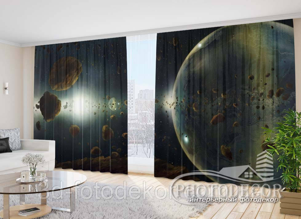 Фото Штори "Планети і астероїди" 2,7м*2,9м (2 полотна по 1,45м), тасьма, фото 1
