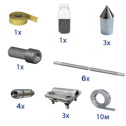 Комплект заземления оцинкованный "треугольник" 3 штыря по 3 метра 3-ZN ...