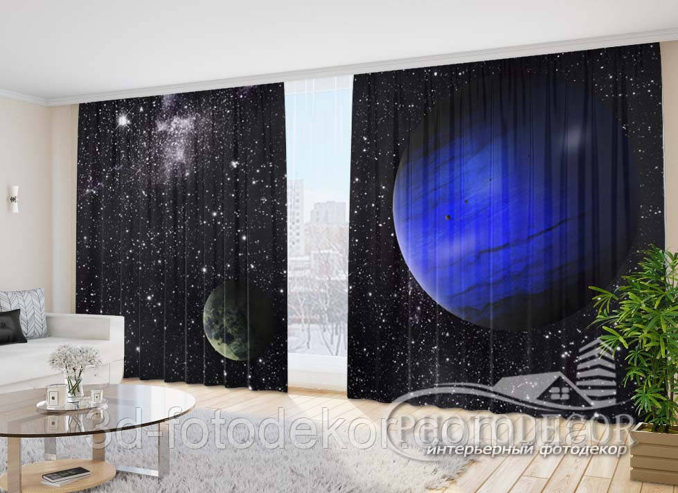 Фото Штори "Планети на зоряному небі 1" 2,7м*5,0м (2 полотна по 2,5м), тасьма, фото 1