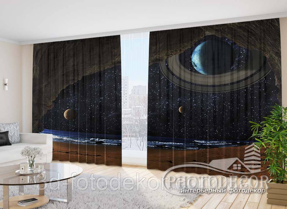 Фото Штори "Планети біля моря" 2,7м*5,0м (2 полотна по 2,5м), тасьма, фото 1