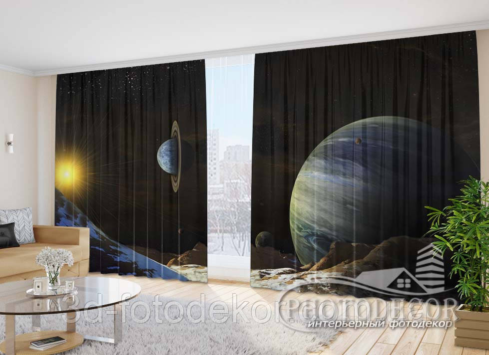 Фото Штори "Сонце і планети" 2,7м*2,9м (2 полотна по 1,45м), тасьма, фото 1