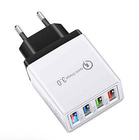ЗЗП Адаптер Fast Charge 220v 4 Port Швидке заряджання QC 3.0 USB Hub