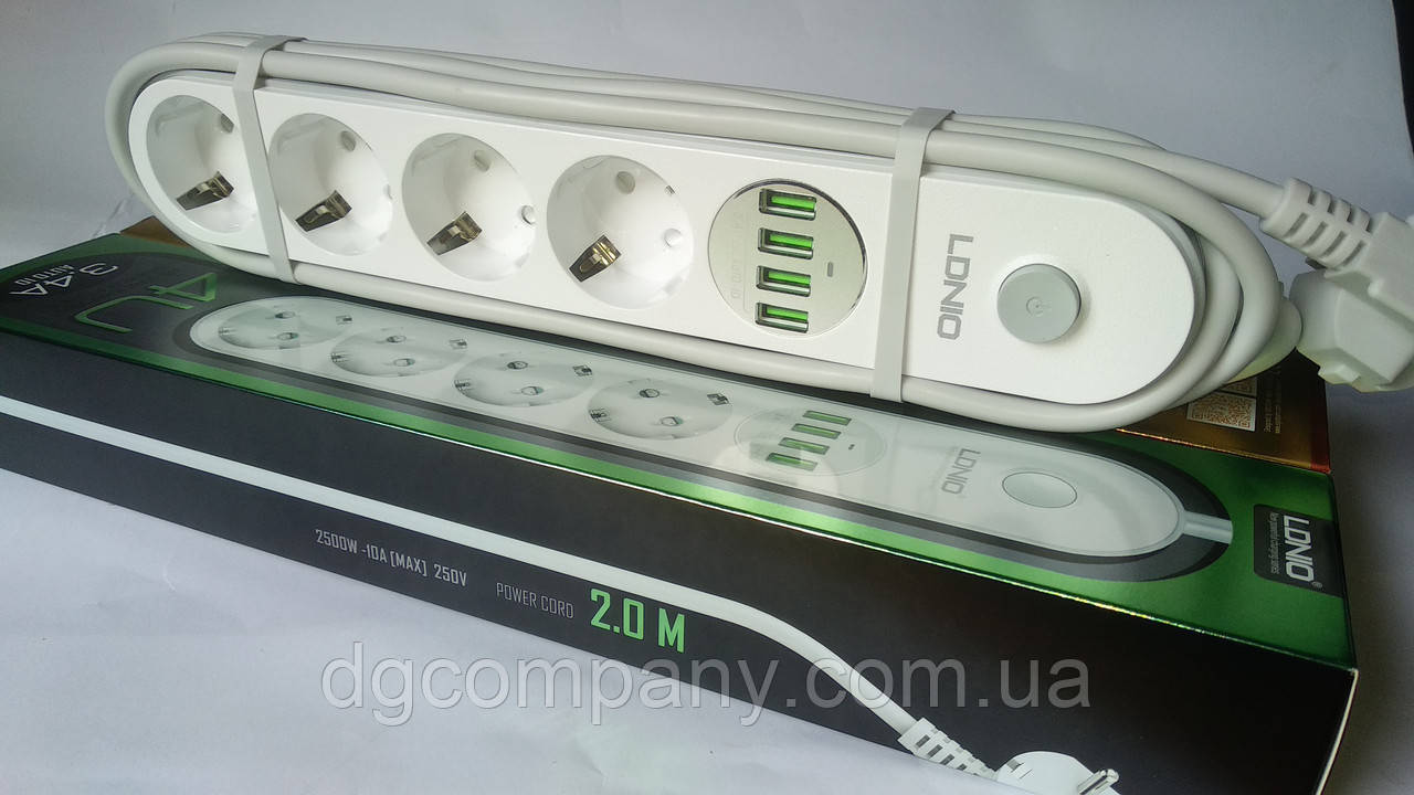 Подовжувач мережевий фільтр Ldnio SE4432 4 розетки + 4 USB, фото 1