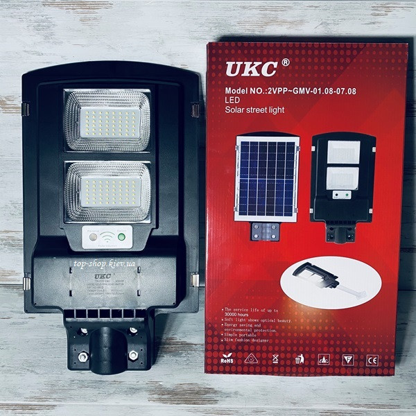 Світильник вуличний ліхтар на сонячній батареї з датчиком руху UKC LED Solar Street Light 90 Вт