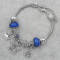 Pandora браслет серебристого цвета бабочка с синими шармами 9 штук длина браслета 22 см ширина 3 мм