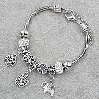 Pandora браслет серебристого цвета цветочек с белыми шармами 9 штук длина браслета 22 см ширина 3 мм