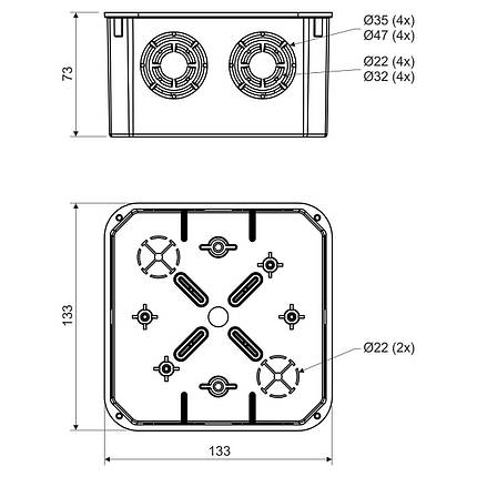Розподільча коробка Копос KO 125_KA 132х132х72 мм, IP20, ПВХ, сіра, фото 2