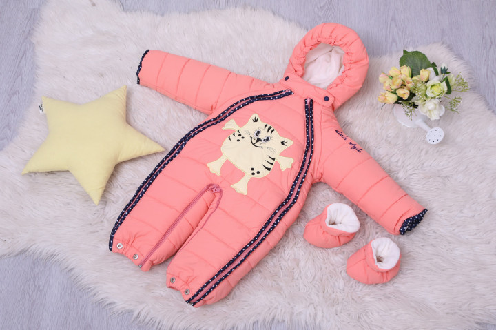 Зимовий дитячий теплий комбінезон-трансформер "Котики" (0 міс-1,5 року)