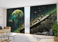 Фото Шторы "Космические корабли и планеты" 2,7м*5,0м (2 полотна по 2,5м), тесьма