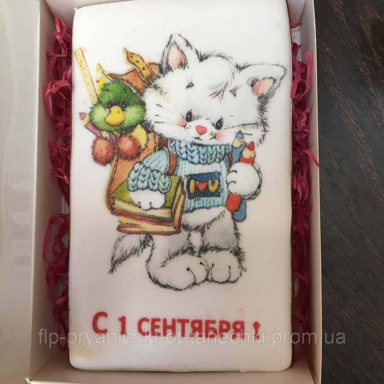 Пряник до 1 вересня з милим котиком, розмір 15х10 см