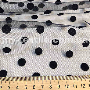 Сітка принт Флок горох 1 см Чорний