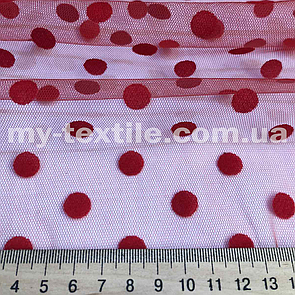 Сітка принт Флок горох 1 см Червоний