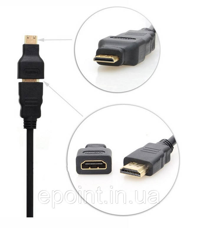 Адаптер для стандартного HDMI-кабелю, перехідник HDMI — miniHDMI, фото 1