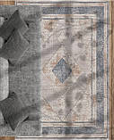 Строгий класичний щільний шовковий килим із синім малюнком і бежевим фоном, фото 7