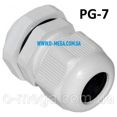 Введення кабельне, гермовведення PG-7 (IP68), пластиковий, діаметр кабелю 3-6,5 мм. з гайкою