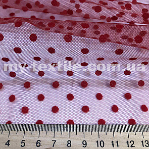 Сітка принт Флок горох 0.5 см Червоний