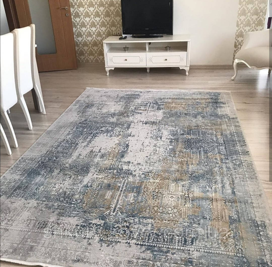 Синій вінтажний класичний килим із шовку