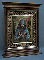 Кіот з внутрішньої різьбленою рамою і карнизами для ікони розміром 30х40см., фото 3