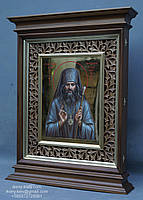 Кіот з внутрішньої різьбленою рамою і карнизами для ікони розміром 30х40см., фото 4
