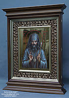Кіот з внутрішньої різьбленою рамою і карнизами для ікони розміром 30х40см., фото 5