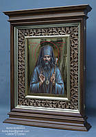 Кіот з внутрішньої різьбленою рамою і карнизами для ікони розміром 30х40см., фото 10