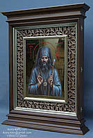 Кіот з внутрішньої різьбленою рамою і карнизами для ікони розміром 30х40см., фото 9