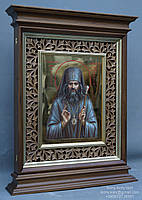 Кіот з внутрішньої різьбленою рамою і карнизами для ікони розміром 30х40см., фото 6