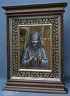 Кіот з внутрішньої різьбленою рамою і карнизами для ікони розміром 30х40см., фото 8