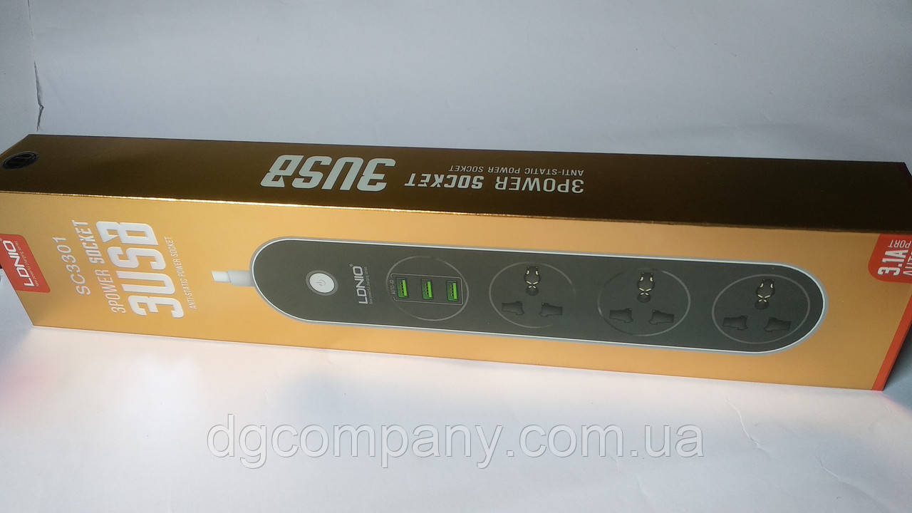 Подовжувач мережевий фільтр Ldnio SC3301 3 розетки + 3 USB