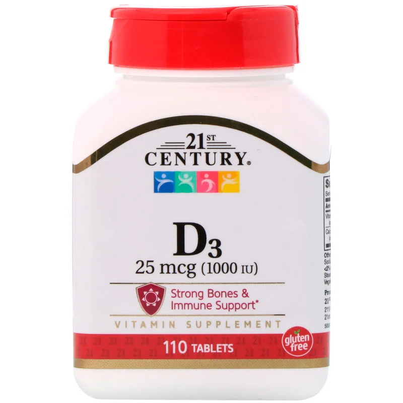 Vitamin D3 25 мкг 1000 IU 21st Century 110 таблеток, фото 1